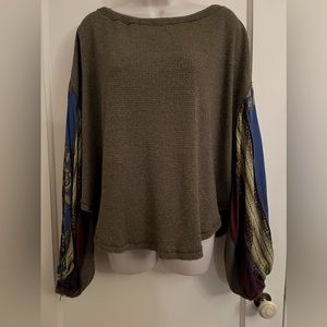 We The Free by Free People Thermal Top with Scarf Panel Peasant Sleeves